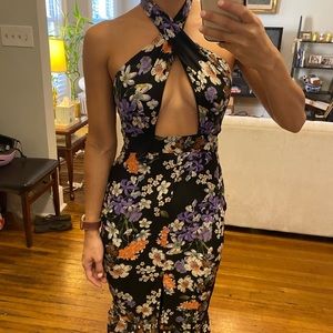 Black floral maxi halter dress - never worn, new with tags. Size 2.